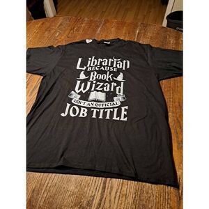 New Librarian Book Wizard Tee 2XL Black White Port & Company Shirt Unisex